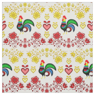 Folk Rooster/Cockerel gold/red floral ,hearts/4" Fabric