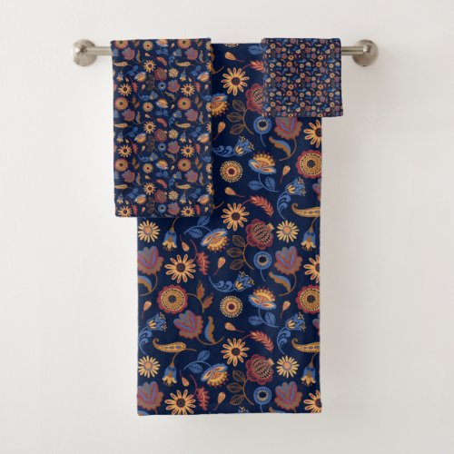 Folk Rustic Floral Bath Towel Set