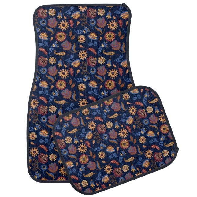 Folk Rustic Floral Car Floor Mat (Set)