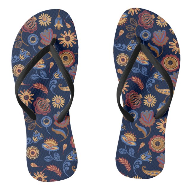 Folk Rustic Floral Flip Flops (Footbed)
