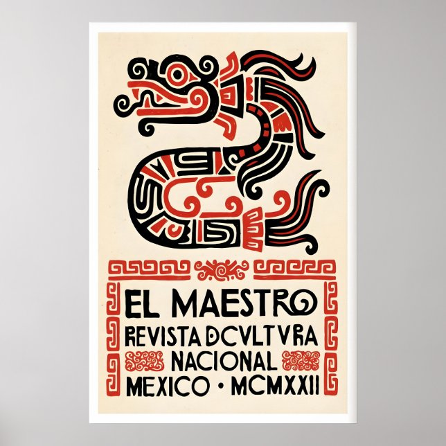 Folk Serpent Art Print, Mexican Graphic Poster (Front)