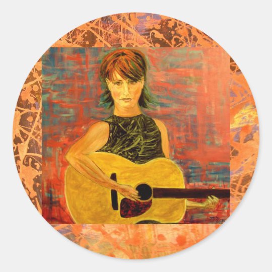 folk singer acoustic drip classic round sticker