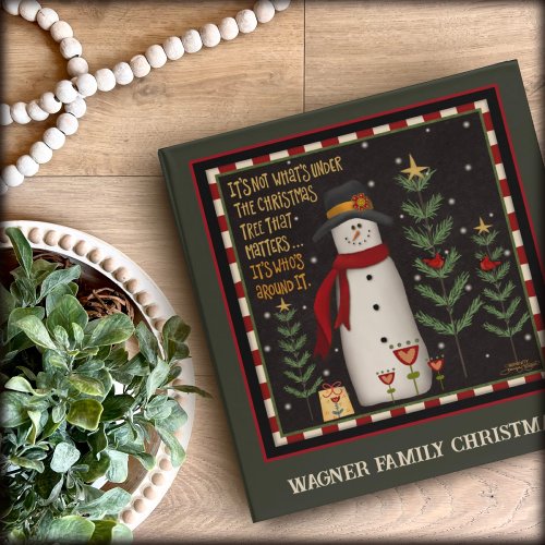 Folk Snowman Christmas Trees Cute Fun Custom 3 Ring Binder