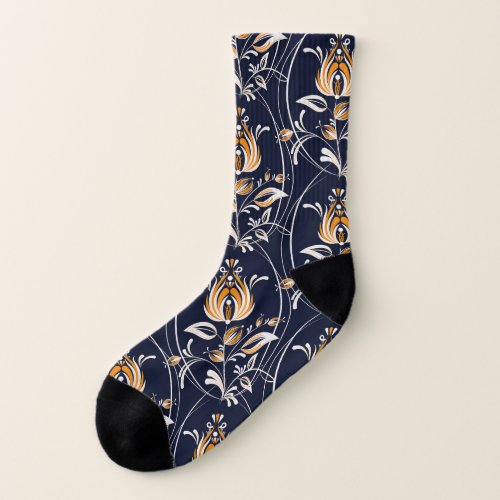 Folk Style Floral Seamless Pattern Socks