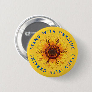 Folk Sunflower Ukrainian Ornamental Patterns Flag Button