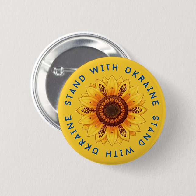 Folk Sunflower Ukrainian Ornamental Patterns Flag Button (Front & Back)