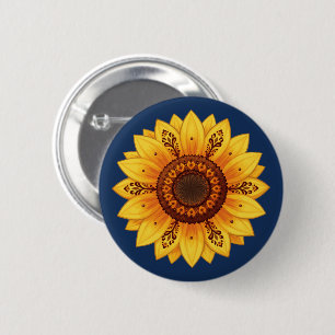 Folk Sunflower Ukrainian Ornamental Patterns Flag Button