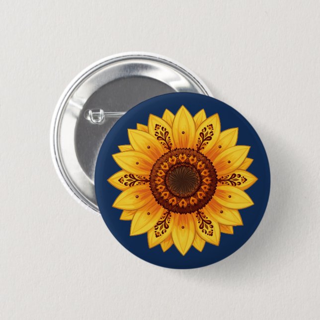 Folk Sunflower Ukrainian Ornamental Patterns Flag Button (Front & Back)