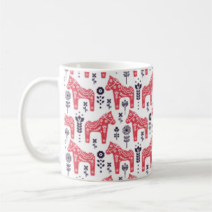 Folk swedish horse floral seamless pattern. coffee mug