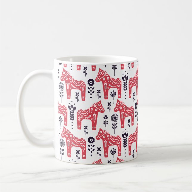 Folk swedish horse floral seamless pattern.  coffee mug (Left)