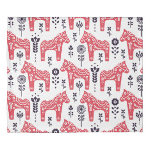 Folk swedish horse floral seamless pattern.  duvet cover