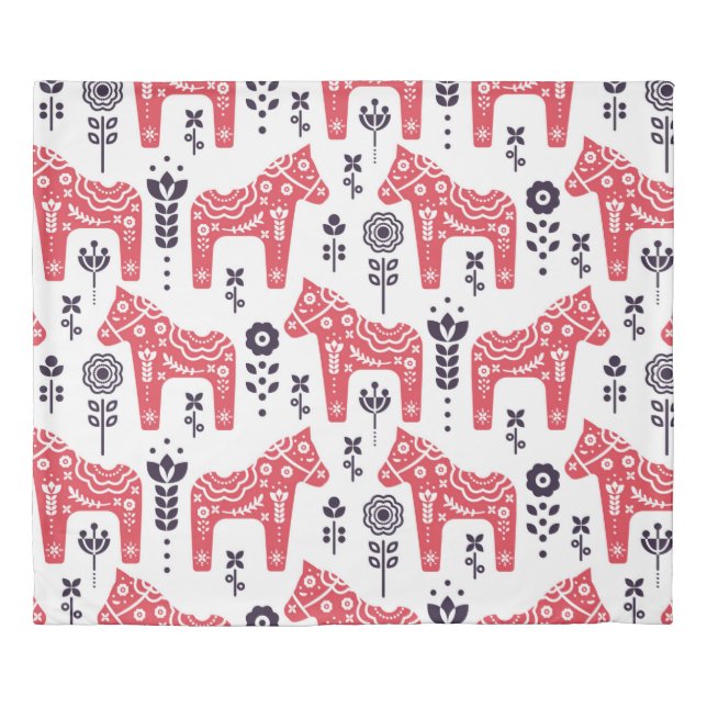 Folk swedish horse floral seamless pattern.  duvet cover (Front)