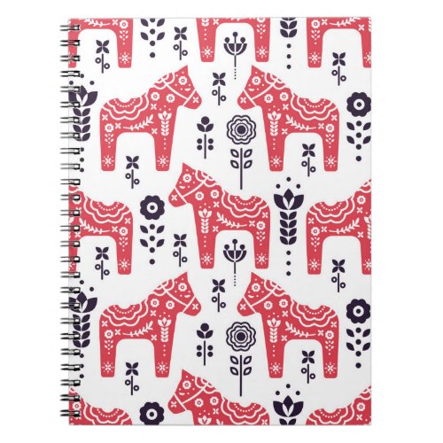 Folk swedish horse floral seamless pattern  notebook