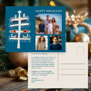 Folk Tree of Life Christmas Holiday CUSTOM 3 Photo Postcard