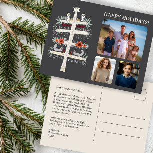 Folk Tree of Life Christmas Holiday CUSTOM 3 Photo Postcard