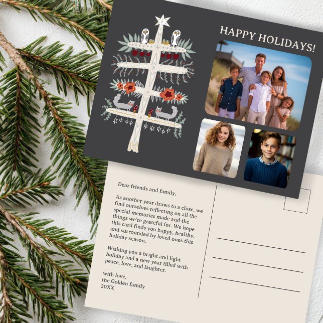 Folk Tree of Life Christmas Holiday CUSTOM 3 Photo Postcard (Folk Tree of Life Christmas Holiday CUSTOM 3 Photo Postcard
)