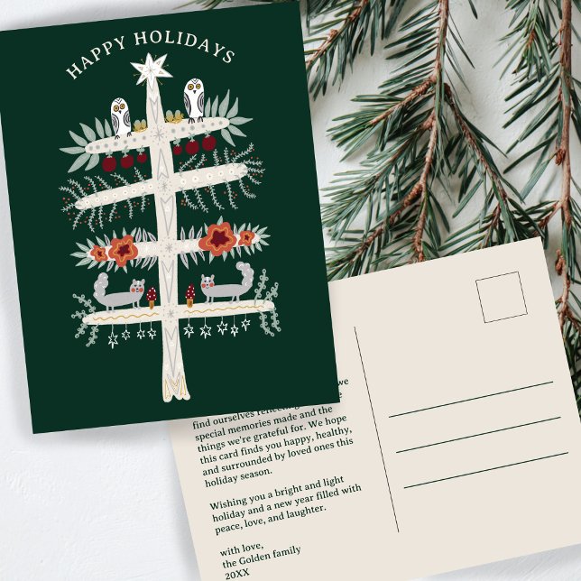 Folk Tree of Life Christmas Holiday CUSTOM  Postcard (Folk Tree of Life Christmas Holiday CUSTOM Scandi Postcard
)