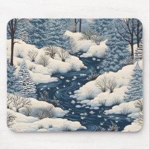 Folk Winter Landscape Mouse Pad