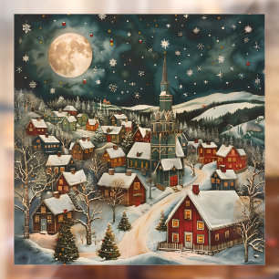 Folk Winter Village Window Cling