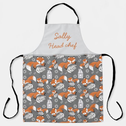 folk woodland fox enchanted wildlife grey apron