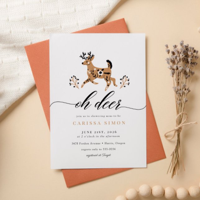 Folk Woodland Oh Deer Rustic Baby Shower Invitation (Creator Uploaded)