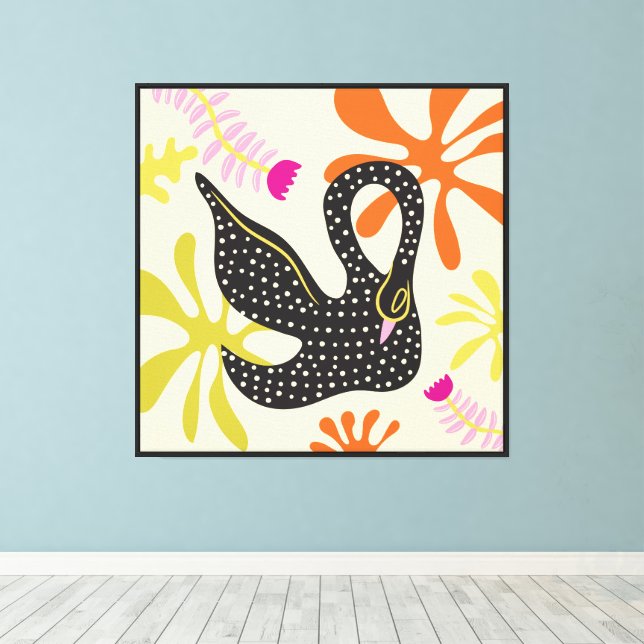 Folkart Boho Abstract Black Swan hand drawn  Canvas Print (Insitu(Wood Floor))
