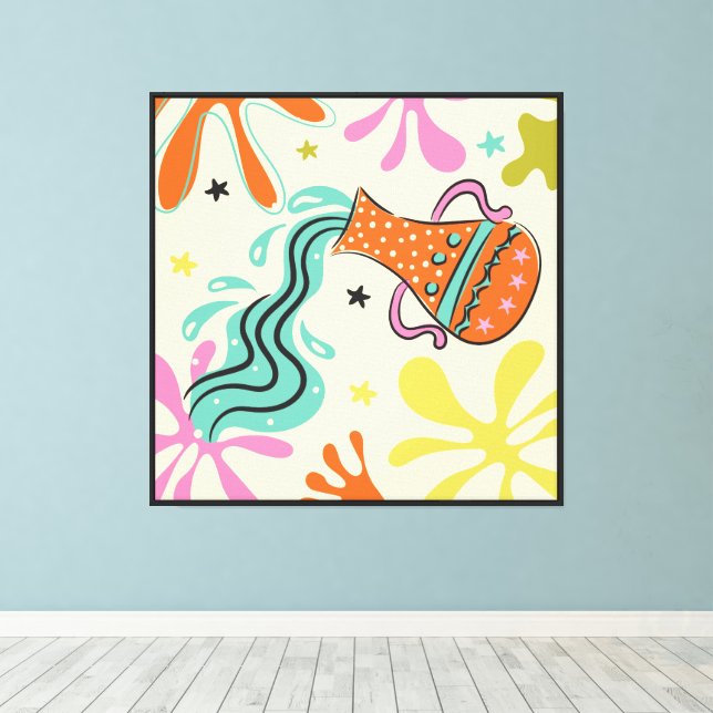 Folkart Boho Aquarius water jug Abstract Zodiac Canvas Print (Insitu(Wood Floor))