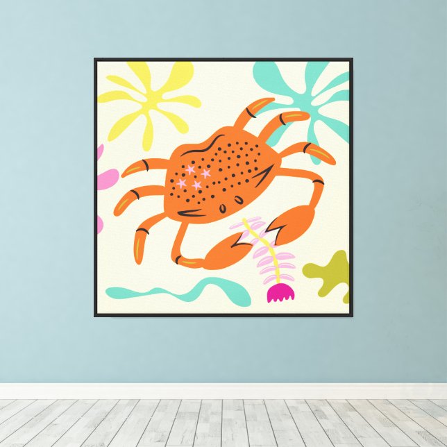 Folkart Boho Cancer Crab Abstract Zodiac Canvas Print (Insitu(Wood Floor))
