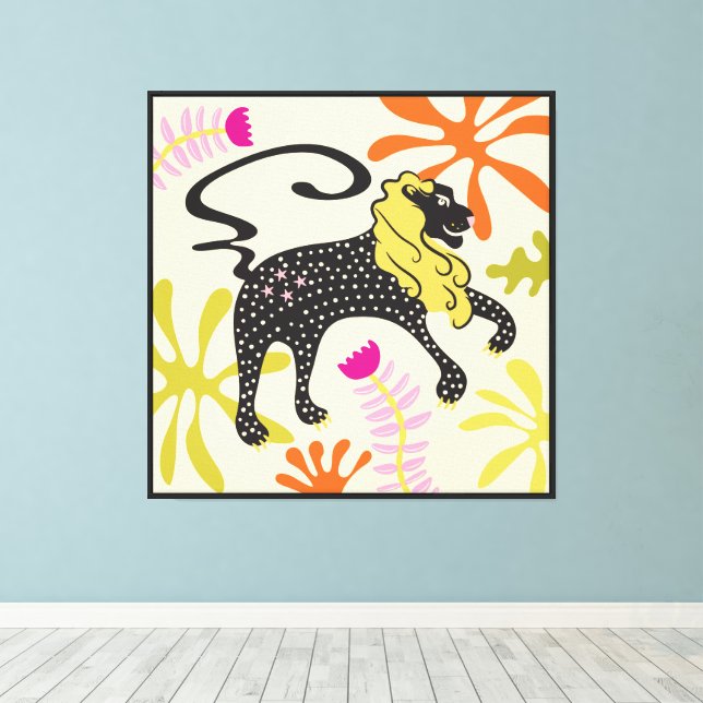 Folkart Boho Leo Lion Abstract Zodiac Canvas Print (Insitu(Wood Floor))