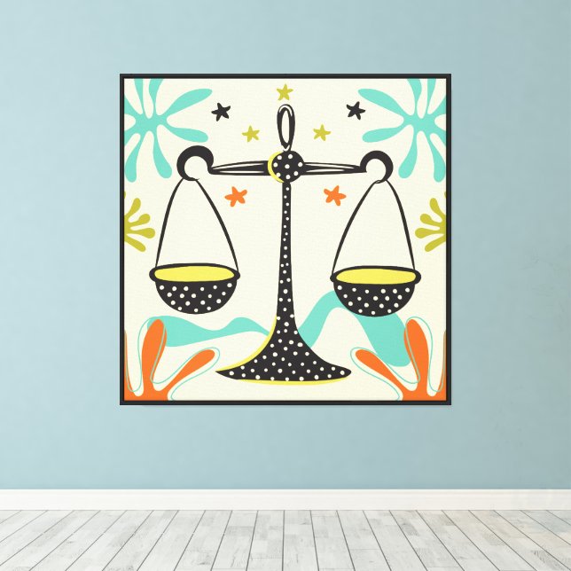 Folkart Boho Libra Scale Abstract Zodiac Canvas Print (Insitu(Wood Floor))