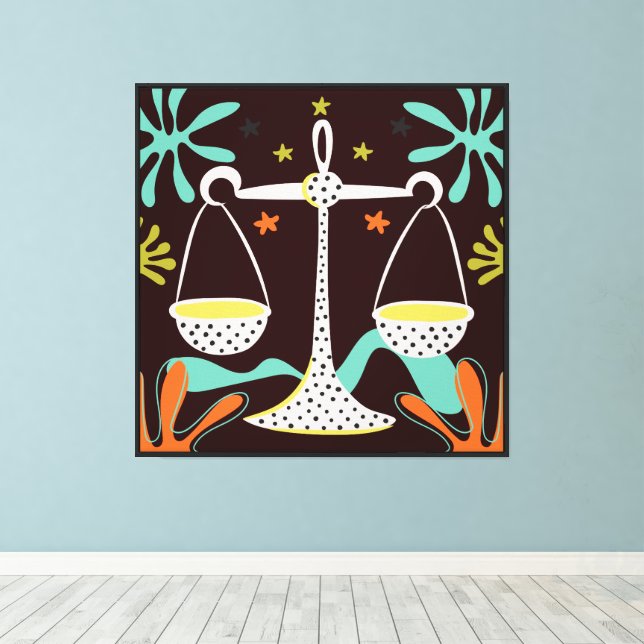 Folkart Boho Libra Scale Abstract Zodiac Canvas Print (Insitu(Wood Floor))