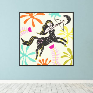 Folkart Boho Sagittarius Abstract Zodiac Canvas Print