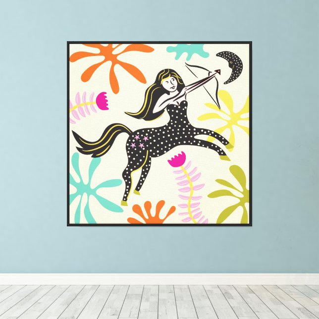 Folkart Boho Sagittarius Abstract Zodiac Canvas Print (Insitu(Wood Floor))