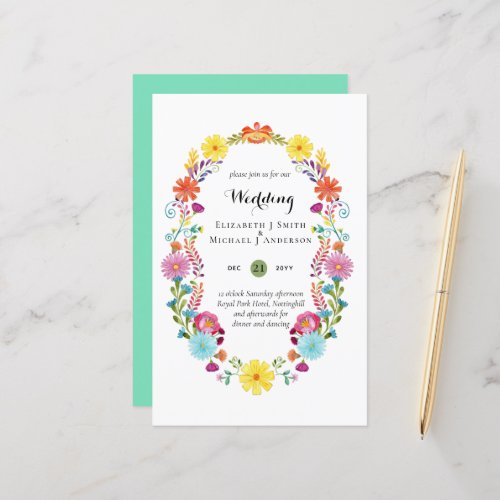 Folkart Flower Fiesta Wedding Invitation Boda 