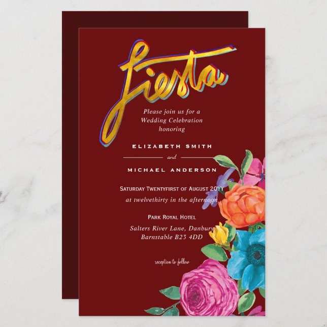 Folkart Flower Fiesta Wedding Invitation Boda  (Front/Back)