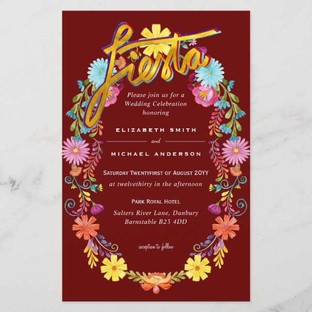 Folkart Flower Fiesta Wedding Invitation Boda  (Front)