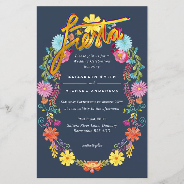 Folkart Flower Fiesta Wedding Invitation Boda  (Front)