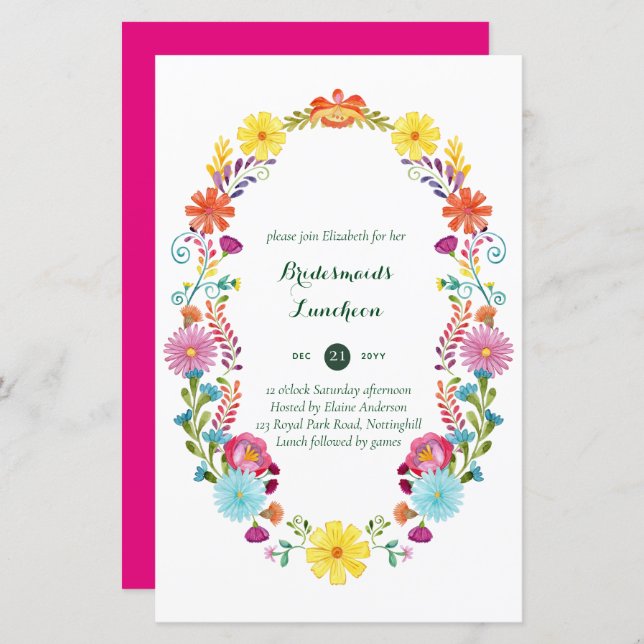 Folkart Flower Fiesta Wedding Invitation Boda  (Front/Back)