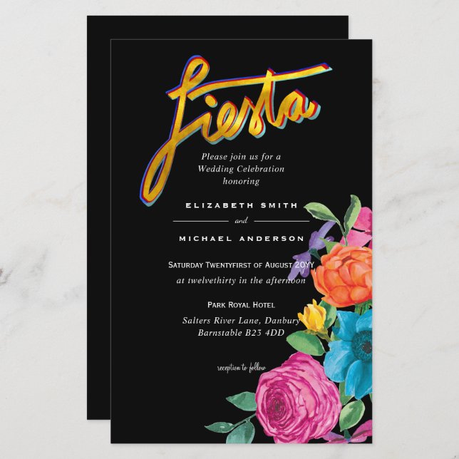 Folkart Flower Fiesta Wedding Invitation Boda  (Front/Back)