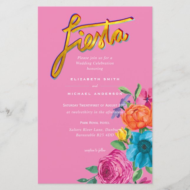 Folkart Flower Fiesta Wedding Invitation Boda  (Front)