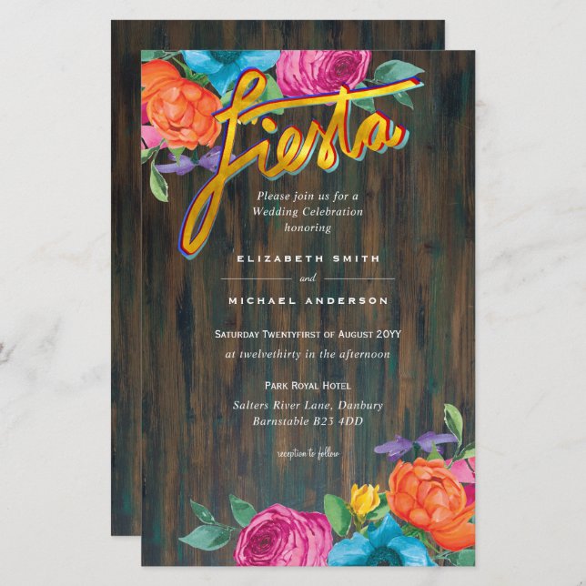 Folkart Flower Fiesta Wedding Invitation Boda  (Front/Back)