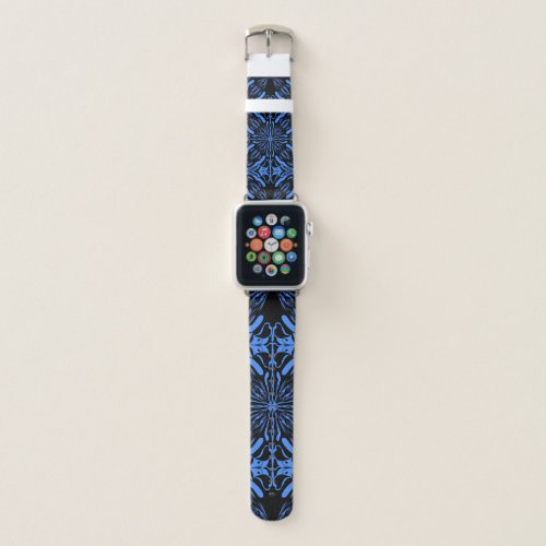 Folkart pattern navy and light blue apple watch band