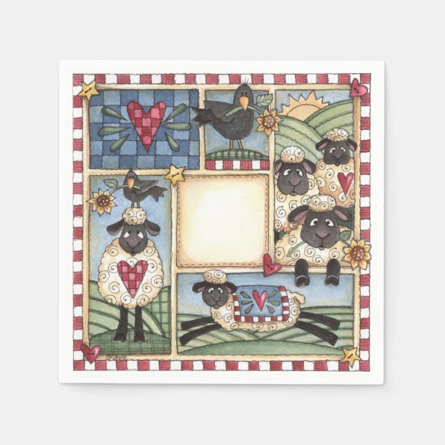 Folkart Sheep & Crows Paper Napkins (Front)
