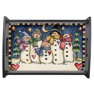 FolkArt Snowman Family Starry Night Serving Tray
