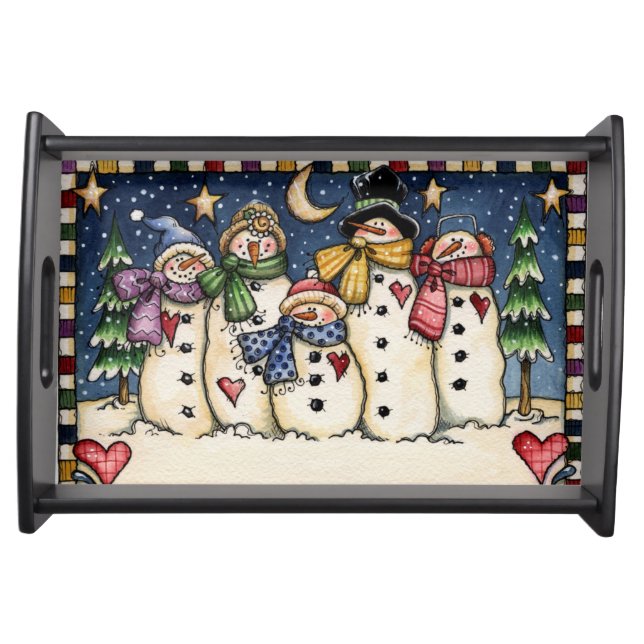 FolkArt Snowman Family Starry Night Serving Tray (Front)
