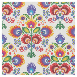 Folklore composition on white fabric