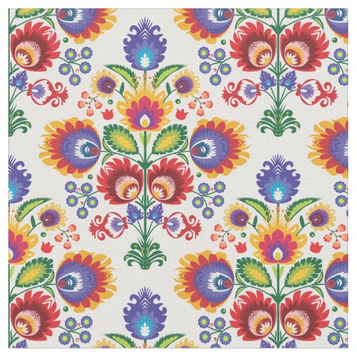 Folklore composition on white fabric