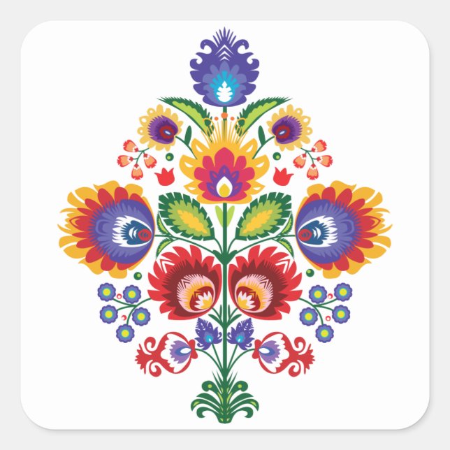 Folklore composition on white square sticker (Front)