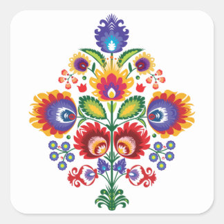Folklore composition on white square sticker