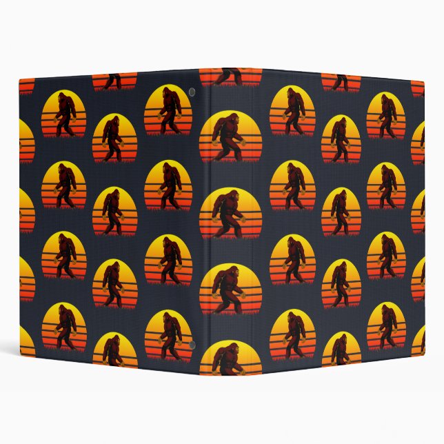 Folklore creature Bigfoot with a setting sun. 3 Ring Binder (Background)